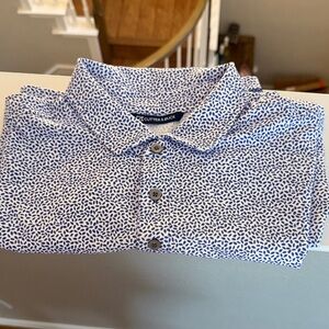 Cutter & Buck White and Blue Leaf Print Polo